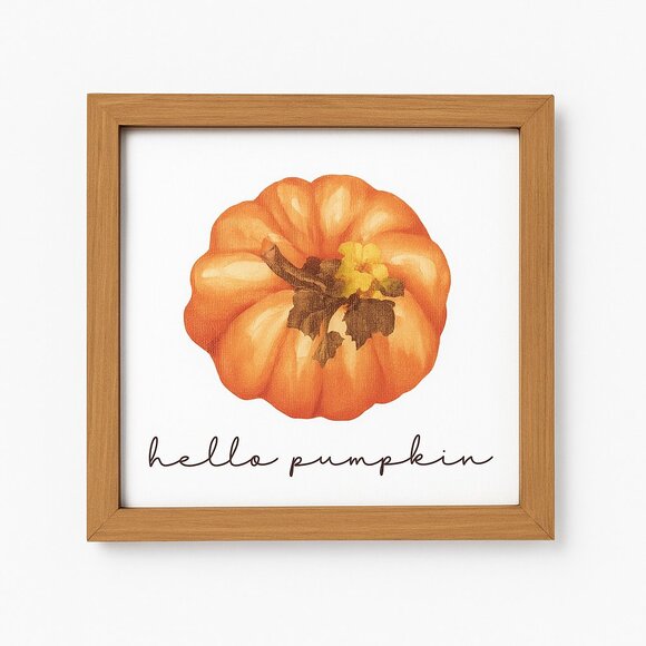 Rustic Farmhouse Hello Pumpkin Sign | Fall Harvest Home Decor | Autumn Wall Art - Picture 2 of 2